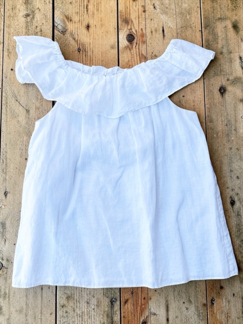 J.Crew White Linen Off Shoulder Blouse Medium Ruffle Neck Boho Lightweight Top